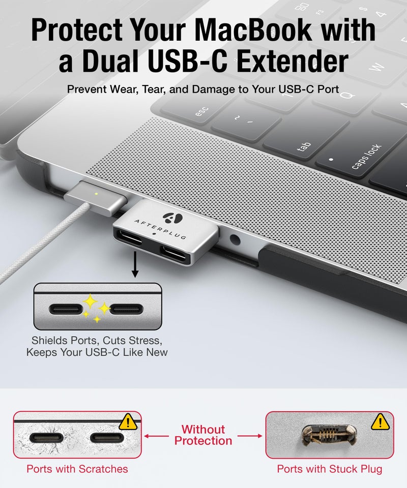 Afterplug Dual USBâ€‘C Extender for MacBook with Case, 2-Port Passâ€‘Through Adapter for Thunderbolt 5/4/3 & USB4 â€“ 240W PD, 8K Video, 80Gbps Data - Space Gray - Image 4